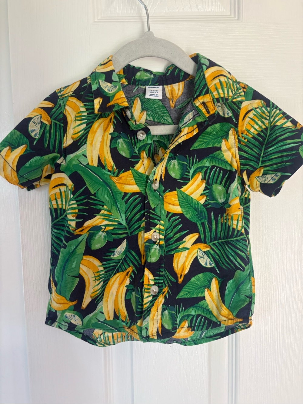 Old Navy Kids 12/18M Boys Banana Print Green & Yellow Short Sleeve Button Down